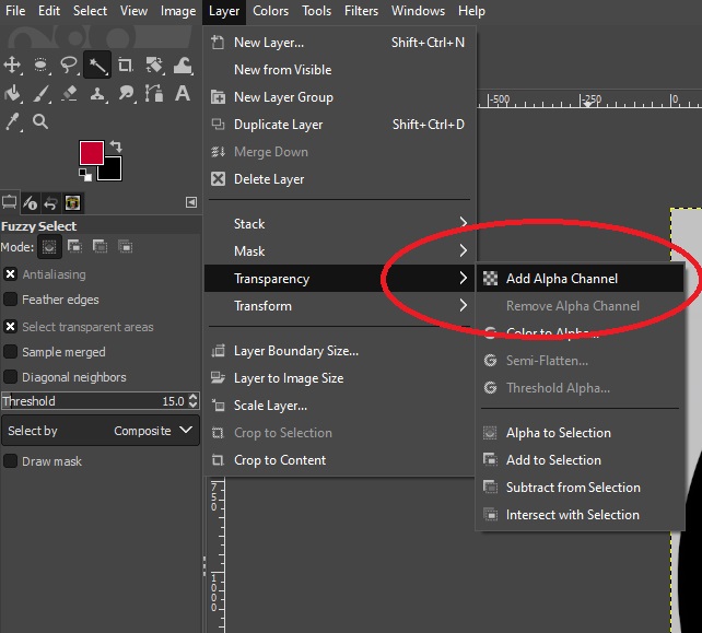 Step 2: Add Alpha Channel to create transparency