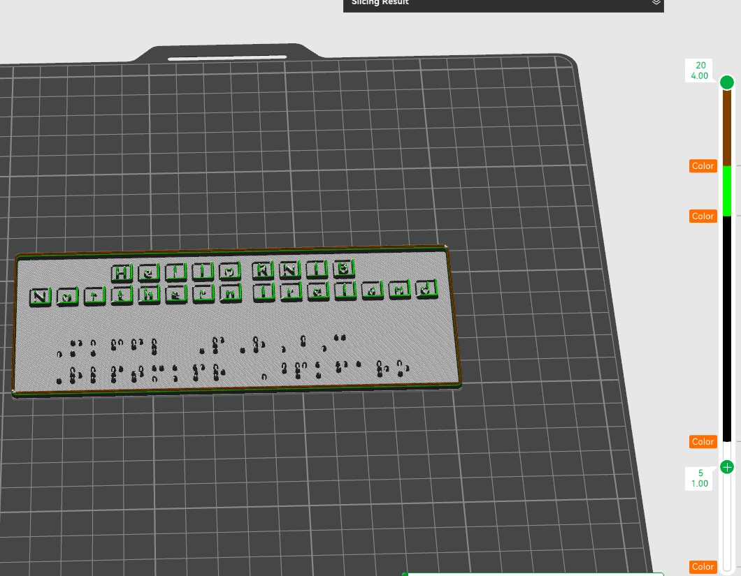 A photo of the model in the slicer wih colours inserted a different yrs.